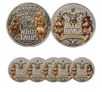 Elite Hunters Club “White Tails” Coin,“I Hunt White Tails Year Round & Big Rack Hunter” Double-Sided Funny Hunting Commemorative Token, Camp Gift for Outdoorsmen & Dads，5pcs