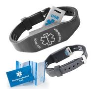 Elite II USB Medical Alert Bracelet - Hypoallergenic Silicone Wristband w/ 2GB Waterproof Flash Drive, Emergency Medical Card & 12-Month Access to Personal Health Record Portal for Men, Women