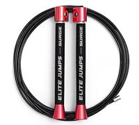 Elite Jumps Self Adjusting,Fast & Smooth, 3/32" Nylon Coated Speed Jump Rope with 1Oz Dual Ball Bearing Aluminium Handles and Comfort Foam Grips Red Handles