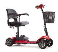 Elite Lightweight Folding Mobility Scooter - Portable Travel Scooter with Lithium Battery, Soft Tyres, Padded Seat, Basket & Dual Controls - Up to 7.5 Miles Range (Red)