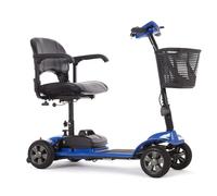 Elite Lightweight Folding Mobility Scooter - Portable Travel Scooter with Lithium Battery, Soft Tyres, Padded Seat, Basket & Dual Controls - Up to 7.5 Miles Range (Blue)