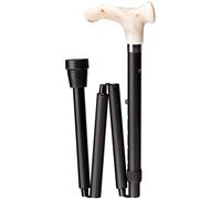 Elite Marbled Comfort Grip Black Folding Walking Stick - Left