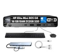 Elite Mini 805 G8 Mini Desktop 2025, AMD Ryzen 5 PRO 5650G (6-Core), 16GB RAM, 512GB SSD, 4K Display Support, Quiet Operation, Docking Station, Wi-Fi 6, Ethernet, Keyboard & Mouse, Windows 11 Pro