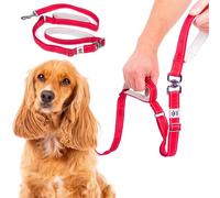 Elite Paws® UK: Double Handle Dog Lead - Strong Pull Training Leash with Padded Handles. Adjustable, Metal Accessories, Anti-Twist, Reflective, For Small, Medium & Large Pets Up To 30kg (Red)