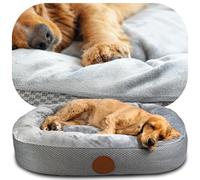 Elite Paws® UK: Luxury Orthopaedic Style Dog Bed - Dual-Layer Foam Base With Plush Cushion Top, Bolstered Sides for Head, Neck & Joint Support, Plus Zip-Off Washable Fleece Cover (Light Grey/Grey, L)