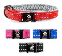 Elite Paws™ UK: Premium Metal Buckle Dog Collar, Strong, Safe, Padded, Comfortable, Reflective, Adjustable, Secure Fit with Metal Lead Attachment, Puppy Walking/Training Product (55cm-60cm, Red/Grey)