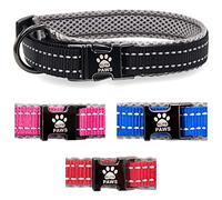Elite Paws® UK: Premium Metal Buckle Dog Collar, Strong, Safe, Padded, Comfortable, Reflective, Adjustable, Secure Fit with Metal Lead Attachment, Puppy Walking/Training Product (60-65cm Black/Grey)