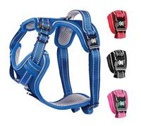 Elite Paws® UK: Premium Metal Buckle Dog Harness, Strong, Safe, Padded, Comfortable, Adjustable, Reflective, Front/Back Lead Attachments, Soft Handle, Pet Walking Vest/Training Product (Blue, Large)