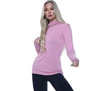 Elite Pleasure Ladies Turtle Neck Women T-Shirt Casual High Polo Neck Long Sleeve Jumper Top Dusty Pink-16-18