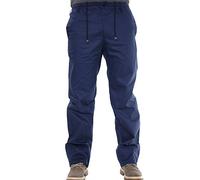 Elite Pleasure Mens Plain Elasticated Waist Straight Leg Rugby Trouser Smart Cargo Combat Pant Navy Waist 44" Length 29" R