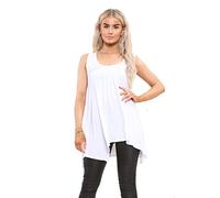 Elite Pleasure Women T-Shirt Hanky Hem Top Ladies Plain Basic Sleeveless Round Neck Stretch Casual Summer Jumper Plus Size UK 8-26 Blouse Tee Layering Top White-20-22