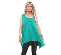 Elite Pleasure Women T-Shirt Hanky Hem Top Ladies Plain Basic Sleeveless Round Neck Stretch Casual Summer Jumper Plus Size UK 8-26 Blouse Tee Layering Top Green-20-22
