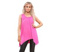 Elite Pleasure Women T-Shirt Hanky Hem Top Ladies Plain Basic Sleeveless Round Neck Stretch Casual Summer Jumper Plus Size UK 8-26 Blouse Tee Layering Top Fuchsia-20-22