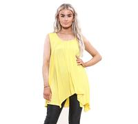 Elite Pleasure Women T-Shirt Hanky Hem Top Ladies Plain Basic Sleeveless Round Neck Stretch Casual Summer Jumper Plus Size UK 8-26 Blouse Tee Layering Top Yellow-20-22