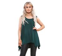 Elite Pleasure Women T-Shirt Hanky Hem Top Ladies Plain Basic Sleeveless Round Neck Stretch Casual Summer Jumper Plus Size UK 8-26 Blouse Tee Layering Top Olive Green-20-22