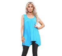 Elite Pleasure Women T-Shirt Hanky Hem Top Ladies Plain Basic Sleeveless Round Neck Stretch Casual Summer Jumper Plus Size UK 8-26 Blouse Tee Layering Top Turquoise-20-22