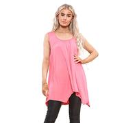 Elite Pleasure Women T-Shirt Hanky Hem Top Ladies Plain Basic Sleeveless Round Neck Stretch Casual Summer Jumper Plus Size UK 8-26 Blouse Tee Layering Top Coral-24-26