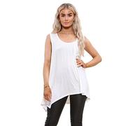Elite Pleasure Women T-Shirt Hanky Hem Top Ladies Plain Basic Sleeveless Round Neck Stretch Casual Summer Jumper Plus Size UK 8-26 Blouse Tee Layering Top Cream-20-22