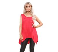 Elite Pleasure Women T-Shirt Hanky Hem Top Ladies Plain Basic Sleeveless Round Neck Stretch Casual Summer Jumper Plus Size UK 8-26 Blouse Tee Layering Top Red-20-22