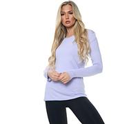 Elite Pleasure Women T-Shirt Ladies Plain Basic Long Sleeve Round Neck Stretch Casual Summer Jumper Plus Size UK 8-26 Blouse Tee Layering Top White-12-14