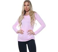 Elite Pleasure Women T-Shirt Ladies Plain Basic Long Sleeve Round Neck Stretch Casual Summer Jumper Plus Size UK 8-26 Blouse Tee Layering Top Baby Pink-12-14