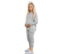Elite Pleasure Womens 2 Piece Pregnancy Tracksuit Set High Low Top & Bottoms Maternity Casual Loungewear Sweatshirt Ladies Drawstring Pajama Set Nightwear Silver 16-18