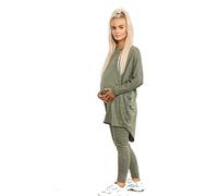 Elite Pleasure Womens 2 Piece Pregnancy Tracksuit Set High Low Top & Bottoms Maternity Casual Loungewear Sweatshirt Ladies Drawstring Pajama Set Nightwear Khaki 20-22