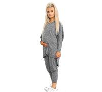 Elite Pleasure Womens 2 Piece Pregnancy Tracksuit Set High Low Top & Bottoms Maternity Casual Loungewear Sweatshirt Ladies Drawstring Pajama Set Nightwear Charcoal S-M