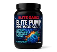 Elite Pump Pre-Workout Powder - High-Stim Energy + Extreme Muscle Pump | Caffeine, Beta-Alanine, L-Citrulline, AAKG, Taurine | Blue Raspberry | 32 Servings (Blue Raspberry)