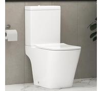 Elite Rimless Close Coupled Toilet Square Pan Gloss White with Dual Flush Cistern & Quick Release Slim Soft Close Seat Bathroom WC