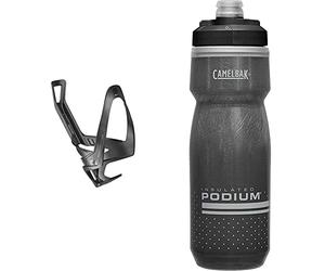 Elite Rocko Carbon Mat Bottle Cage, Black Graphic & CAMELBAK Podium Chill 21oz Black Bottle - 001 Black/Grey, N