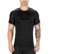 Elite Sports 2022 Jiu Jitsu BJJ Rash Guards, Men's BJJ, No GI, MMA Ranked Short Sleeve Compression Base Layer Rash Guard Black