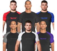 Elite Sports 2022 Jiu Jitsu BJJ Rash Guards, Men's BJJ, No GI, MMA Ranked Short Sleeve Compression Base Layer Rash Guard Blue