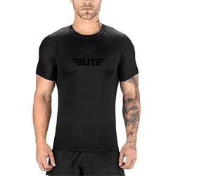 Elite Sports 2022 Jiu Jitsu BJJ Rash Guards, Men's BJJ, No GI, MMA Ranked Short Sleeve Compression Base Layer Rash Guard Black