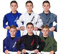 Elite Sports Kids BJJ GI, Youth IBJJF Children’s Brazilian Jiujitsu Gi Kimono W/Preshrunk Fabric & Free Belt (See Special Sizing Guide) (Premium White, C1)
