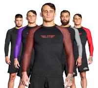 Elite Sports New Item Full Long Sleeve Compression, MMA, BJJ, No-Gi, Cross Training Rash Guard (Brown, Large)
