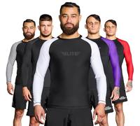 Elite Sports New Item Full Long Sleeve Compression, MMA, BJJ, No Gi, Cross Training Rash Guard, Large, White