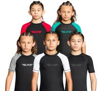 Elite Sports Standard Short Sleeve Kids Compression, MMA, BJJ, No-Gi, Cross Training Rash Guard Grey