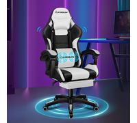 (Elite - White) ELFORDSON Gaming Office Chair Extra Large Pillow Racing Footrest Seat PU Leather