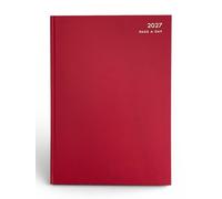 ELITEALPHA 2027 A4 Daily Diary - Page Per Day (Full Page Weekends), Maroon/Red Hardcover Planner w/ 2026 Year Overview, Notes, Contacts, Monthly Tabs & More-Large Appointment Book for Office, School