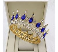 EliteBloom Hair Jewelry Crown Tiaras for Women Crystal Vintage Royal Queen King Tiaras and Crowns Men/Women Pageant Prom Diadem Hair Ornaments Wedding Hair Jewelry Accessories,Gold-Blue