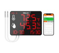 Elitech Digital Hygrometer Thermometer Dual Channel with 2x2m External Probe, Bluetooth Data Logger with APP, 30000 Points Memory, Large Screen for Warehouse Greenhouse Lab, DR-230-THDE