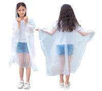 Elitecran 2 PCS Kids Rain Coats with Drawstring Hoods, Reusable EVA Rain Poncho Toddler Rain Cape, Portable Rainwear Girls & Boys (90cm-150cm), Children's Raincoat for School/Outdoor/Camping (White)