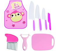 Elitecran 8 Pcs Plastic Kids Knife Set Include Wood Kids Safe Knife, Serrated Edges Plastic Toddler Knife, Plastic Potato Slicers, Sandwich Cutter, Y Peeler and Cutting Board
