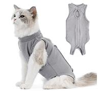Elitecran Cat Surgery Recovery Suit, Kitten Onesie for Abdominal Wounds Spay After Surgery, Skin Diseases, After Surgey Wear Anti Licking, E-Collar Alternative Wear (L), Grey