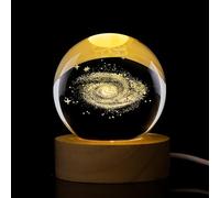 Elitecran Crystal Ball Night Light, USB Powered 3D Galaxy Crystal Ball Lamp with Wooden Base, Planet Glass LED Light Tabletop, Milky Way Nightlight for Birthday Gift Anniversary Home Bedroom Decor