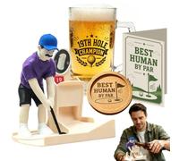 EliteEcho 4Pcs Golf Birthday Gifts for Men, Goft Bottle Opener Gift Set | Golf Swing Cap Launcher Beer Bottle Opener,400ml Personalised Beer Glass,Coaster & Card,Beer Gifts for Grandad,Dad,Boys
