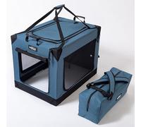 EliteField 4-Door Folding Soft Dog Crate (2-Year Warranty) with Aluminum Frame, Top Curtain, Carrying Bag, and Fleece Bed, Indoor & Outdoor Pet Home (26" L x 19" W x 20" H, Blue Gray)