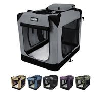 EliteField 4-Door Folding Soft Dog Crate (2-Year Warranty) with Aluminum Frame, Top Curtain, Carrying Bag, and Fleece Bed, Indoor & Outdoor Pet Home (48" L x 32" W x 34" H, Gray)