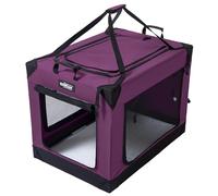 EliteField 4-Door Folding Soft Dog Crate (2-Year Warranty) with Aluminum Frame, Top Curtain, Carrying Bag, and Fleece Bed, Indoor & Outdoor Pet Home (42" L x 31" W x 32" H, Purple)